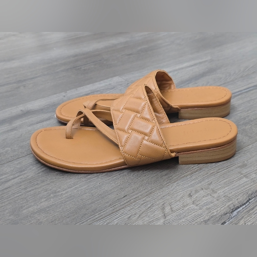 J. McLaughlin Aries Flat Tan Leather Sandals Women's Size 9.5 Comfy Coastal